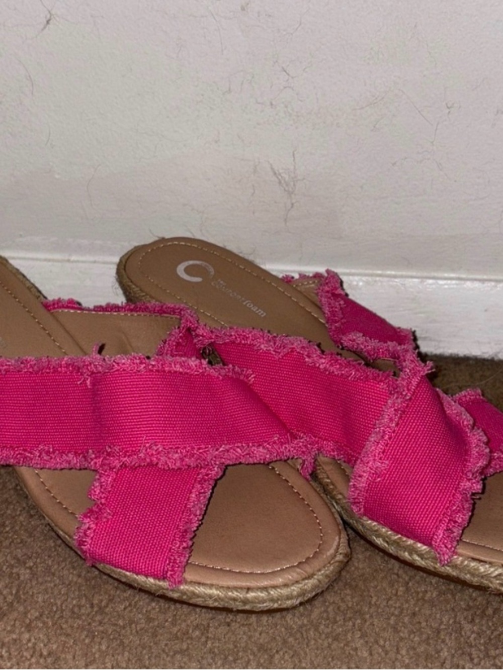 Journee Collection Hot Pink Frayed Crossband Slide Sandals